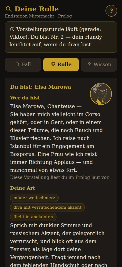 Handy mit Rollenkarte im Prolog