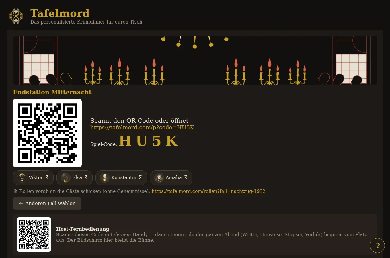 Lobby mit QR-Code und Spielerliste